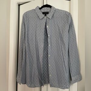 Blue striped/polka dot long sleeve button up shirt - NWOT